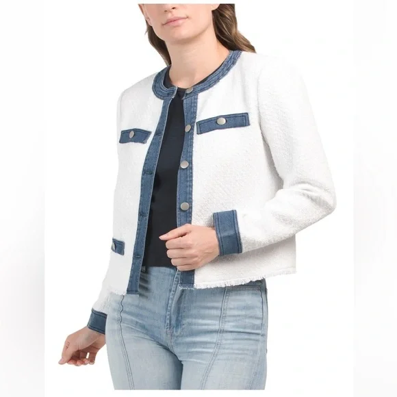 LAST CHANCE ECRU mixed media tweed jacket - Picture 8 of 14